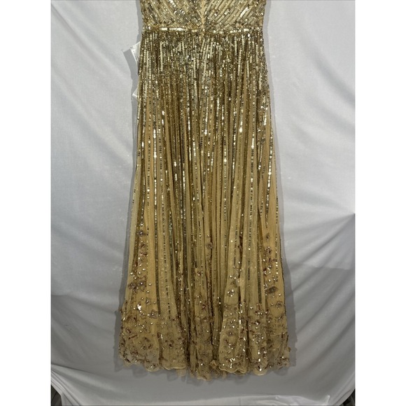 NWT Mac Duggal [ 4 ] 5223 Sequin & Floral Embellished A Line Gown in Gold #S2035 - Picture 13 of 14